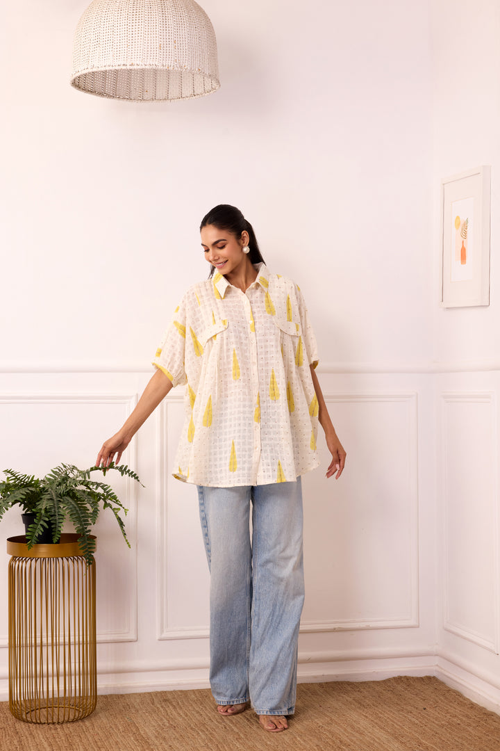 Ambarsariya Off White Cotton Dobby Top