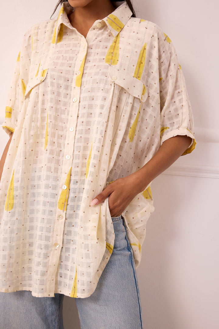 Ambarsariya Off White Cotton Dobby Top