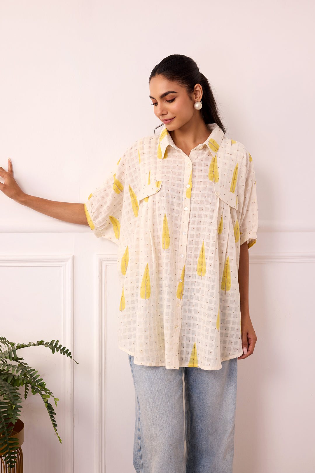 Ambarsariya Off White Cotton Dobby Top