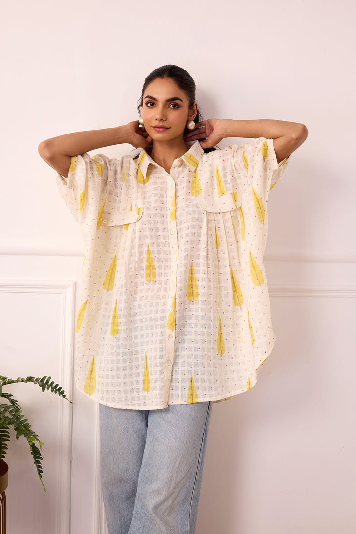 Ambarsariya Off White Cotton Dobby Top