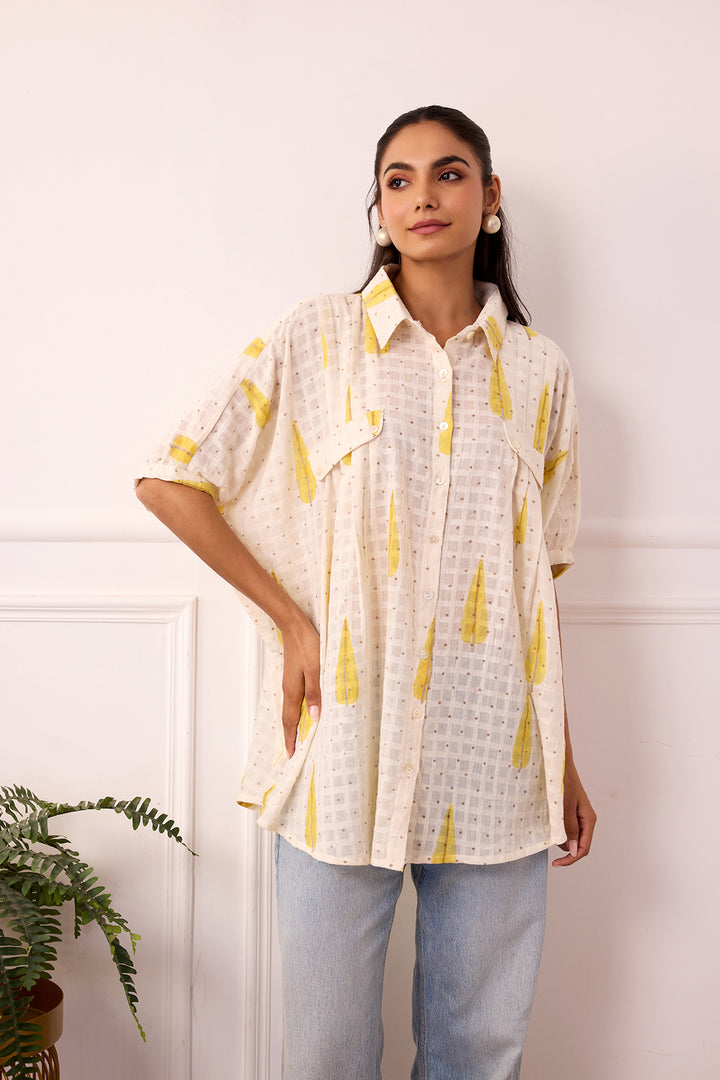 Ambarsariya Off White Cotton Dobby Top