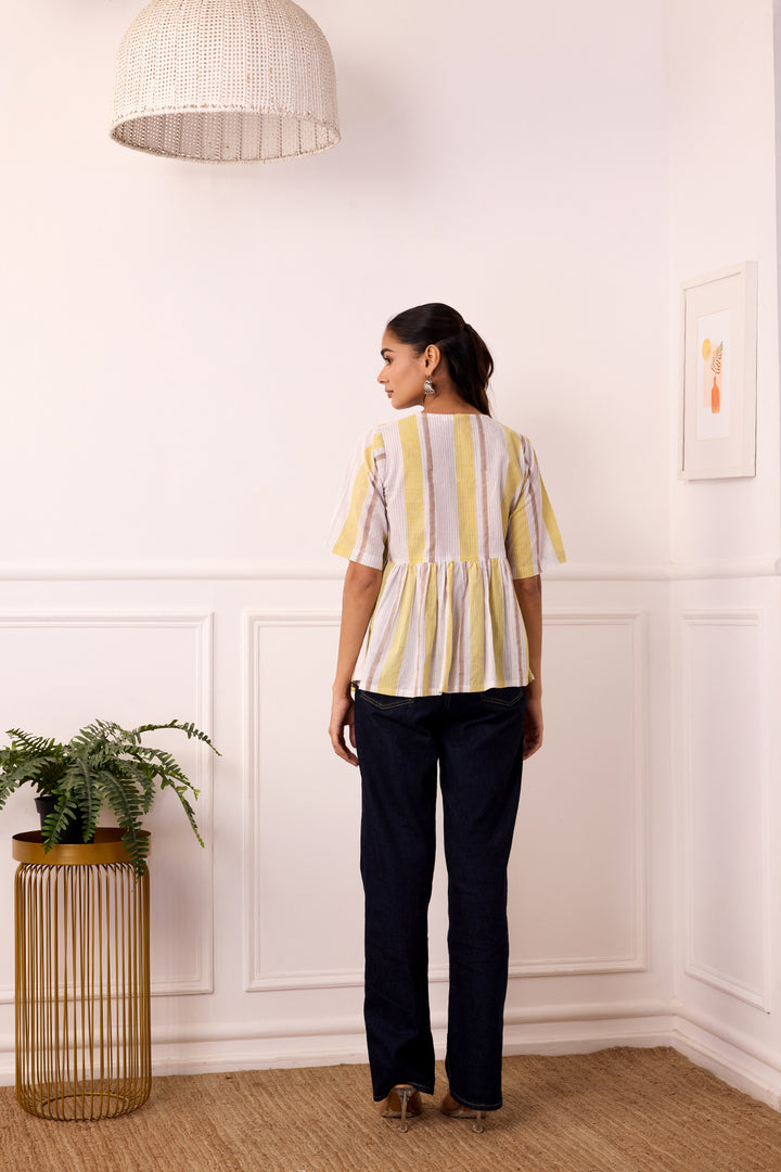 Ambarsariya White & Yellow Cotton Top