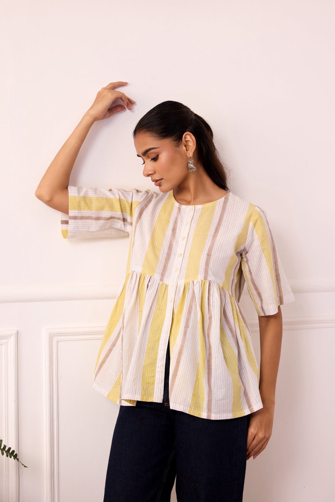 Ambarsariya White & Yellow Cotton Top