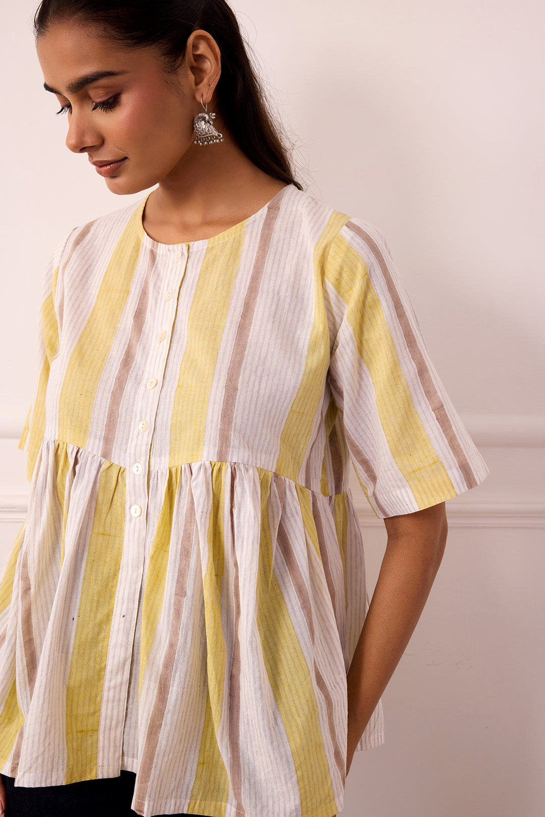 Ambarsariya White & Yellow Cotton Top