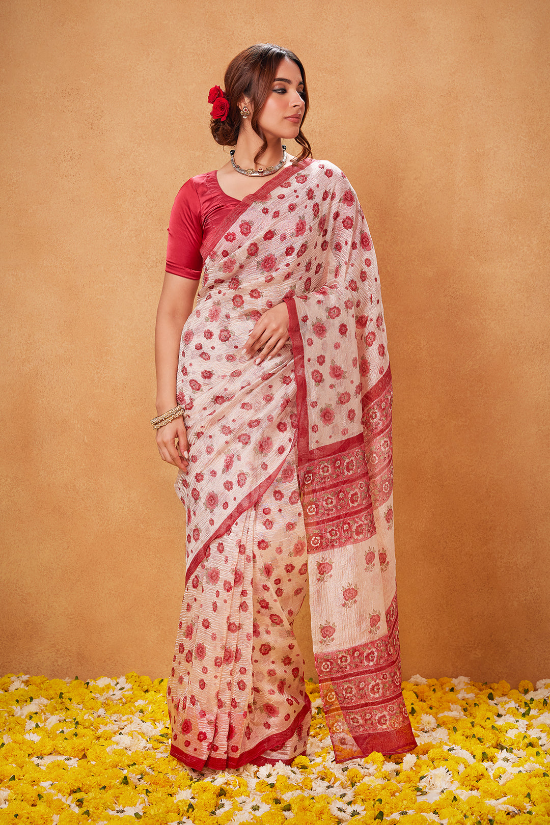 Jharokha Red Chanderi Tissue Saree