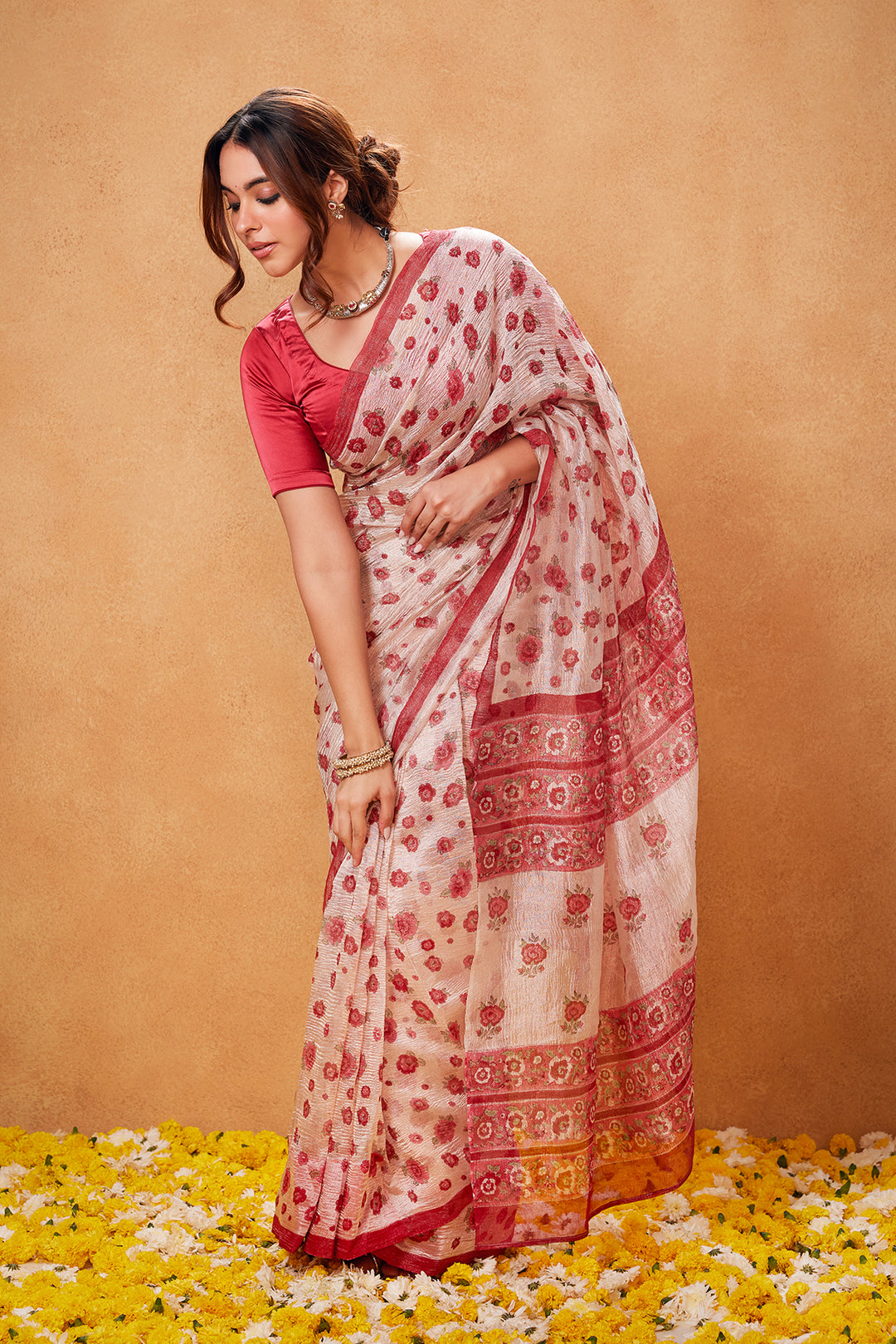 Jharokha Red Chanderi Tissue Saree