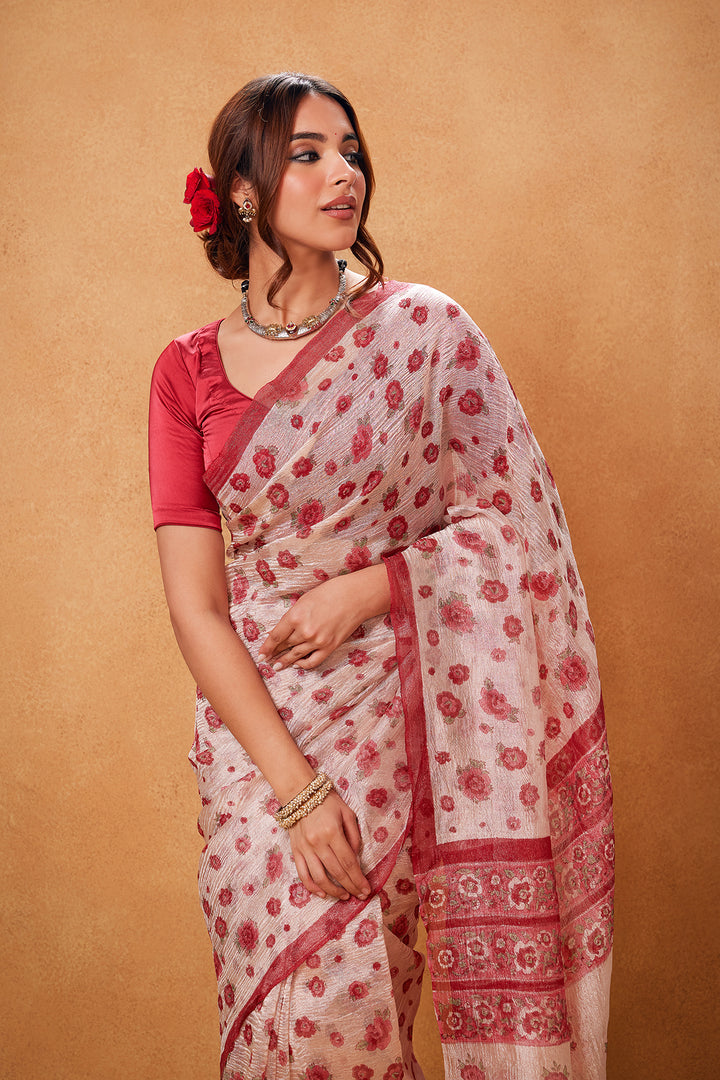 Jharokha Red Chanderi Tissue Saree