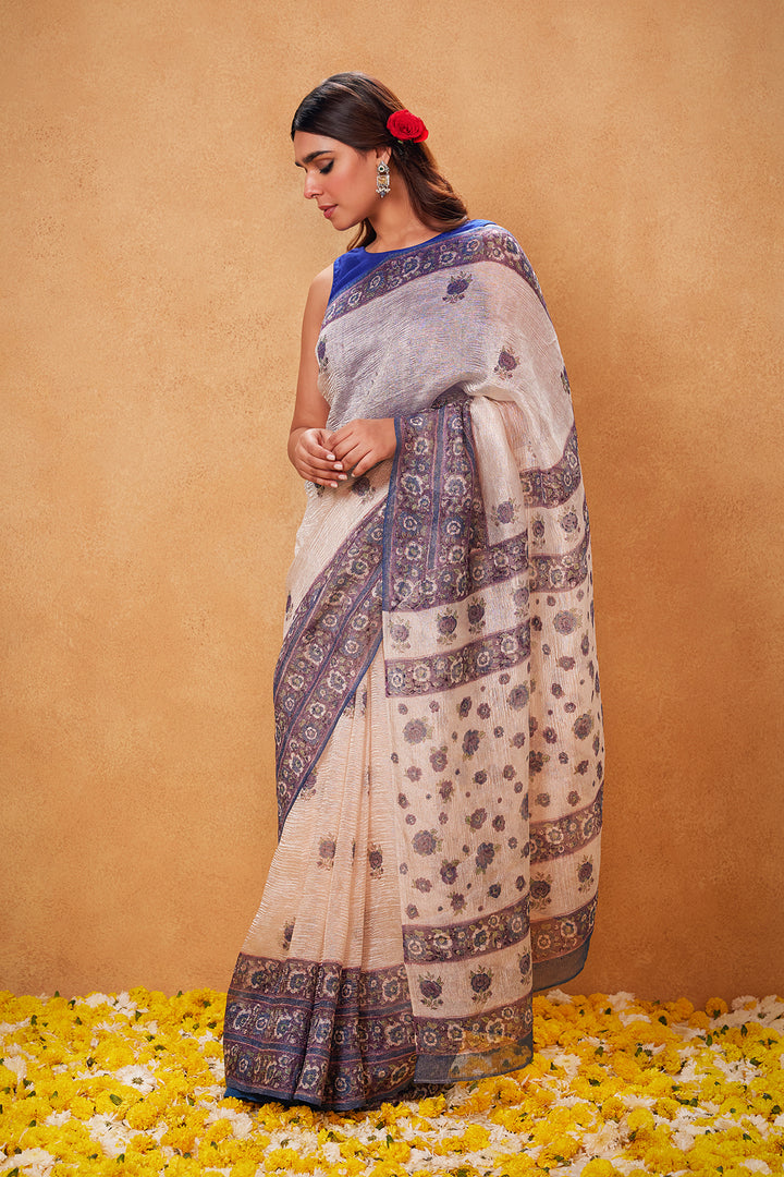 Jharokha Blue Chanderi Tissue Saree