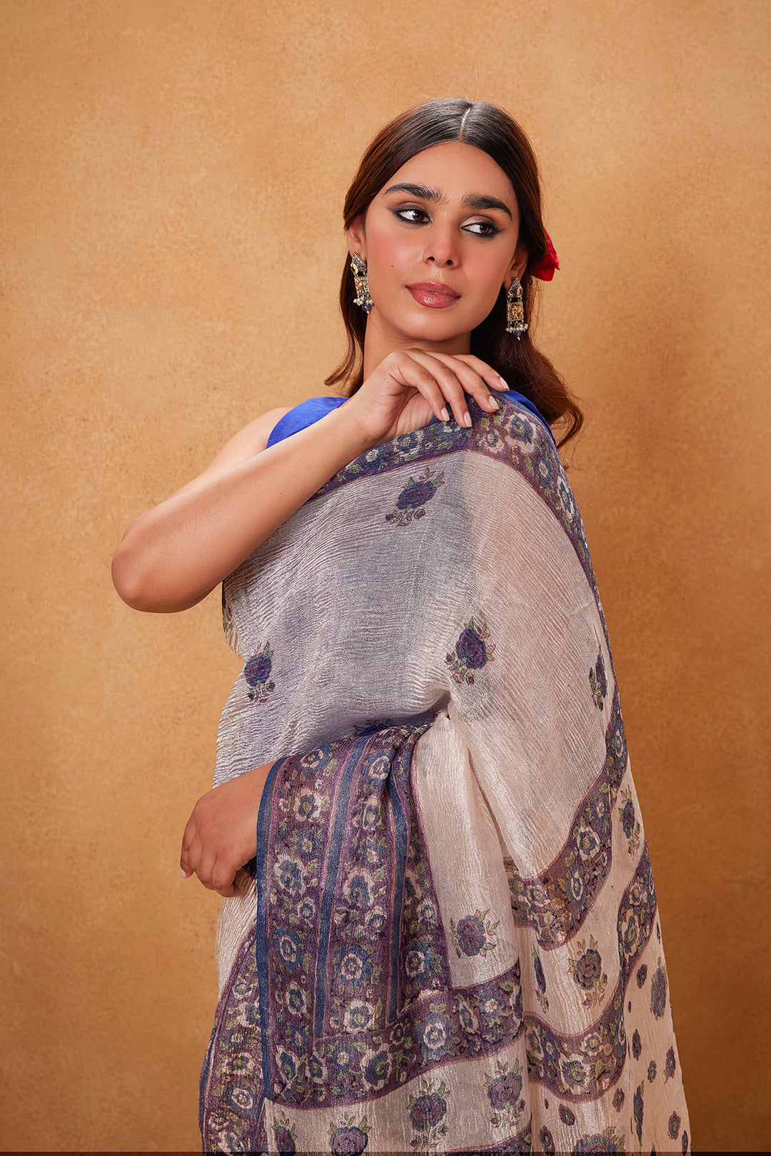 Jharokha Blue Chanderi Tissue Saree