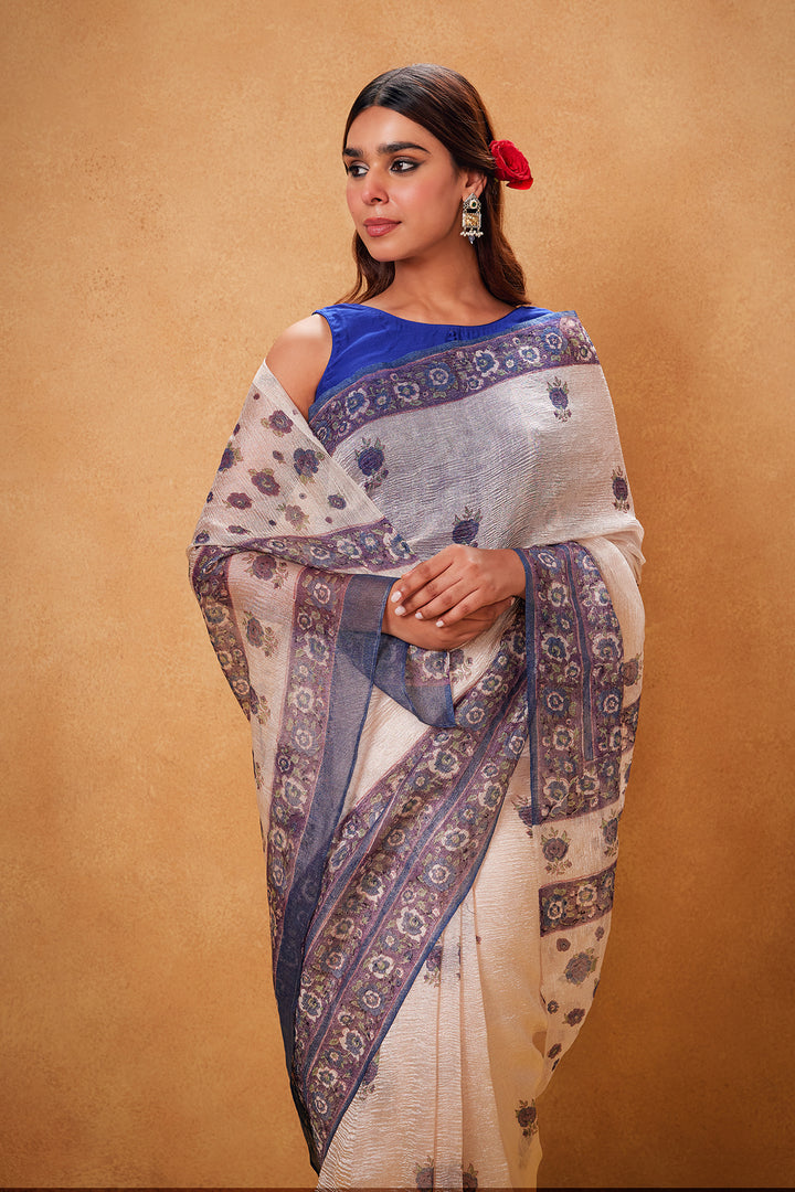 Jharokha Blue Chanderi Tissue Saree