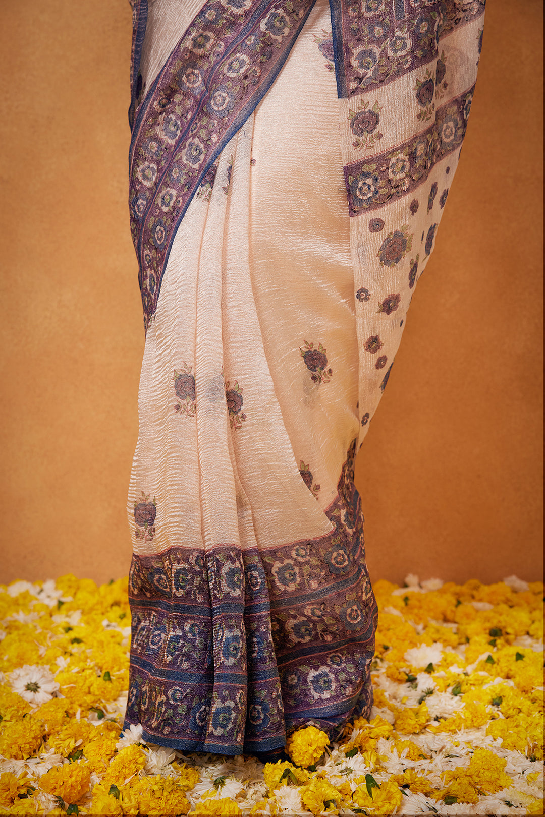 Jharokha Blue Chanderi Tissue Saree