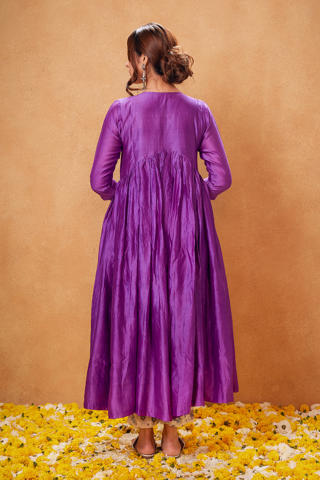 Jharokha Purple Chanderi Anarkali Set of 3