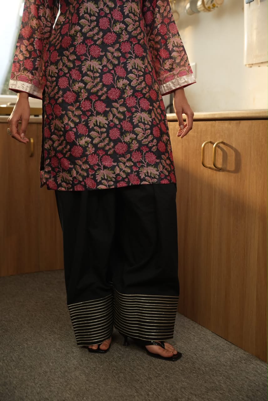 Rivaaz Black Hand Block Printed Chanderi Suit Set of 3