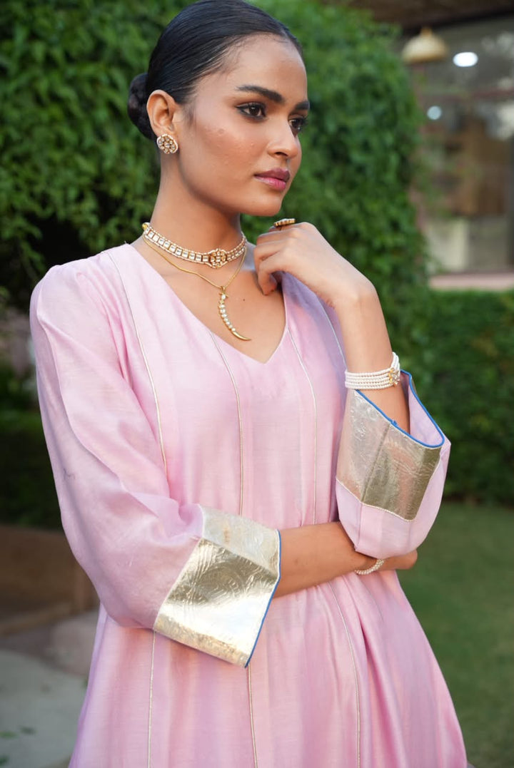 Rivaaz Pink Plain Chanderi Anarkali Suit Set of 3