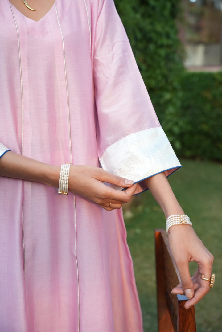 Rivaaz Pink Plain Chanderi Anarkali Suit Set of 3