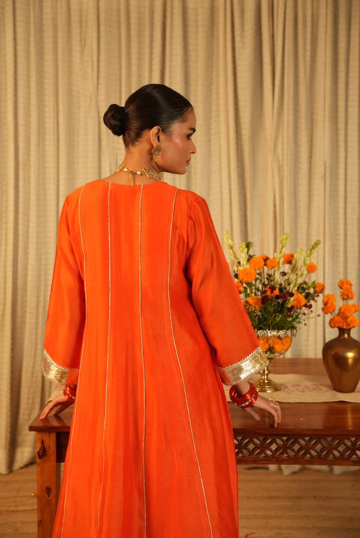 Rivaaz Orange Plain Chanderi Anarkali Suit Set of 3