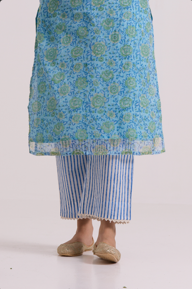 फूलWARI Blue Rose Kota Doria Set of 3