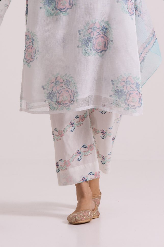 फूलWARI White Pink Gulab Kota Doria Set of 3