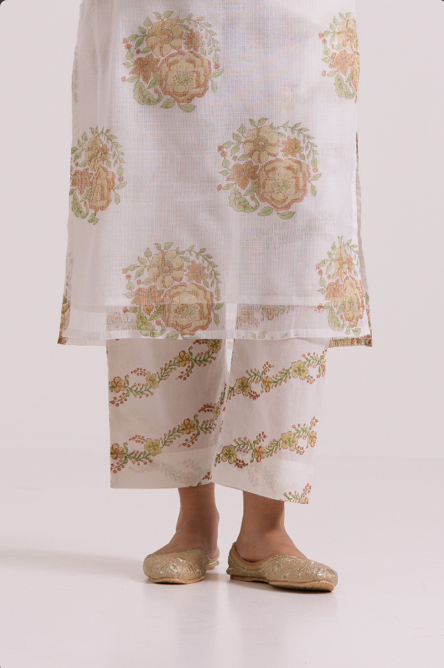 फूलWARI White Olive Gulab Kota Doria Set of 3