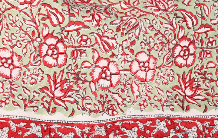 Premium quality olive & red hand block printed cotton suit with Kota dupatta