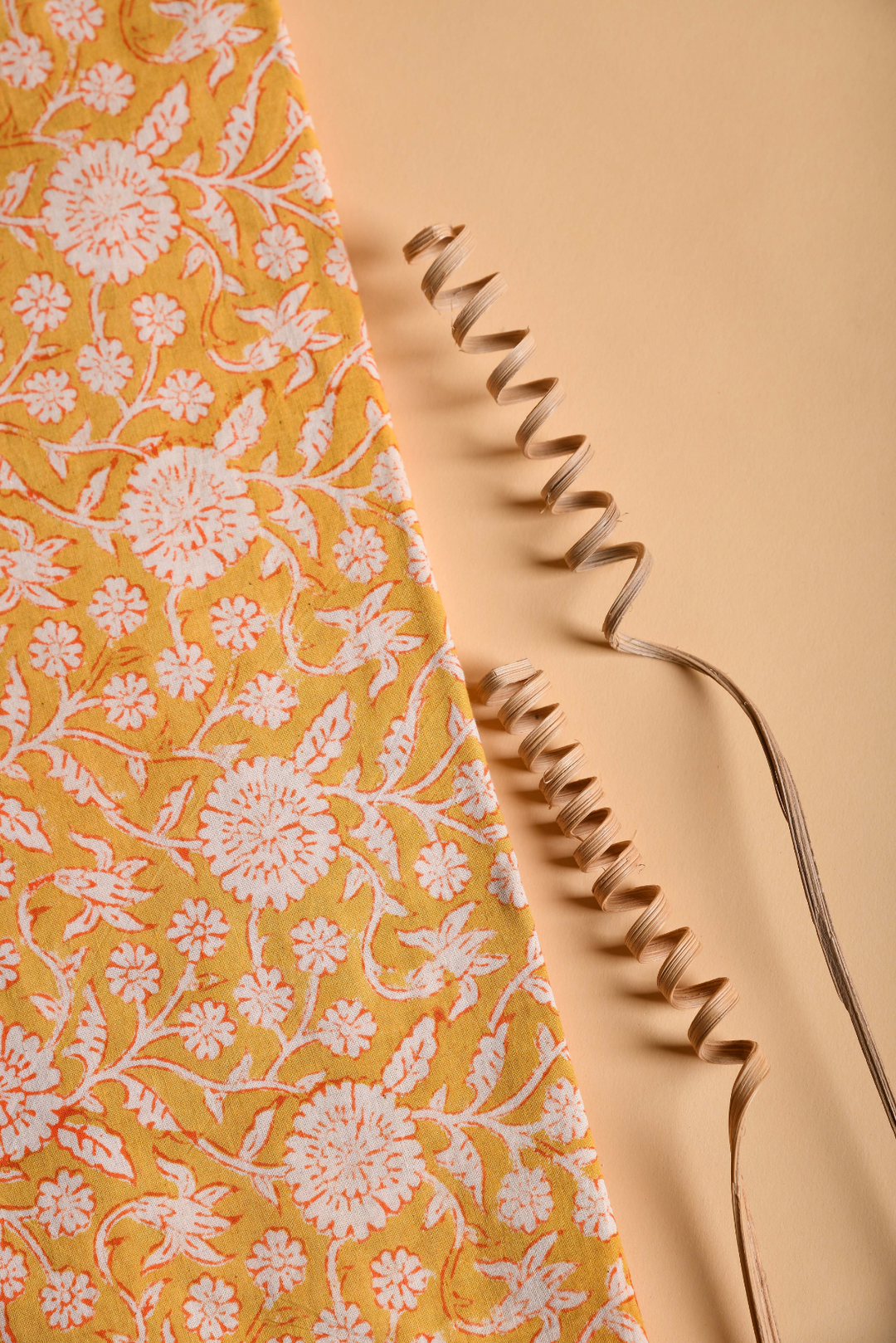 Mustard & Orange Jaal Block Printed Cotton Fabric