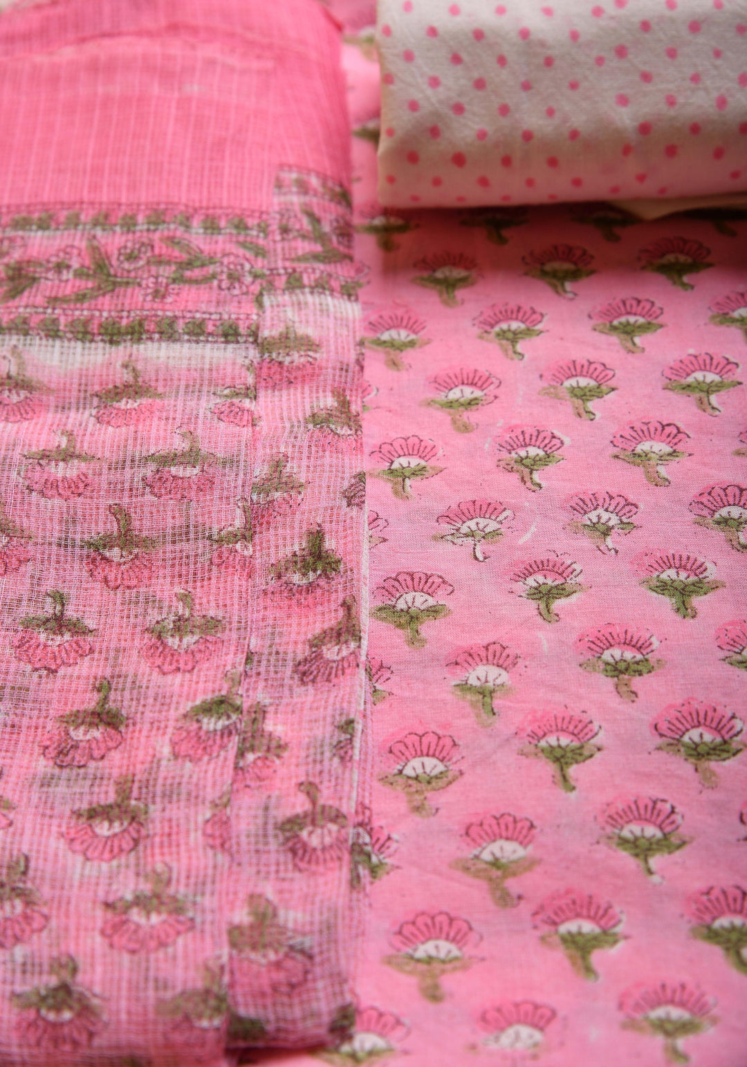 Pink Hand Block Printed Cotton Suit with Kota Dupatta