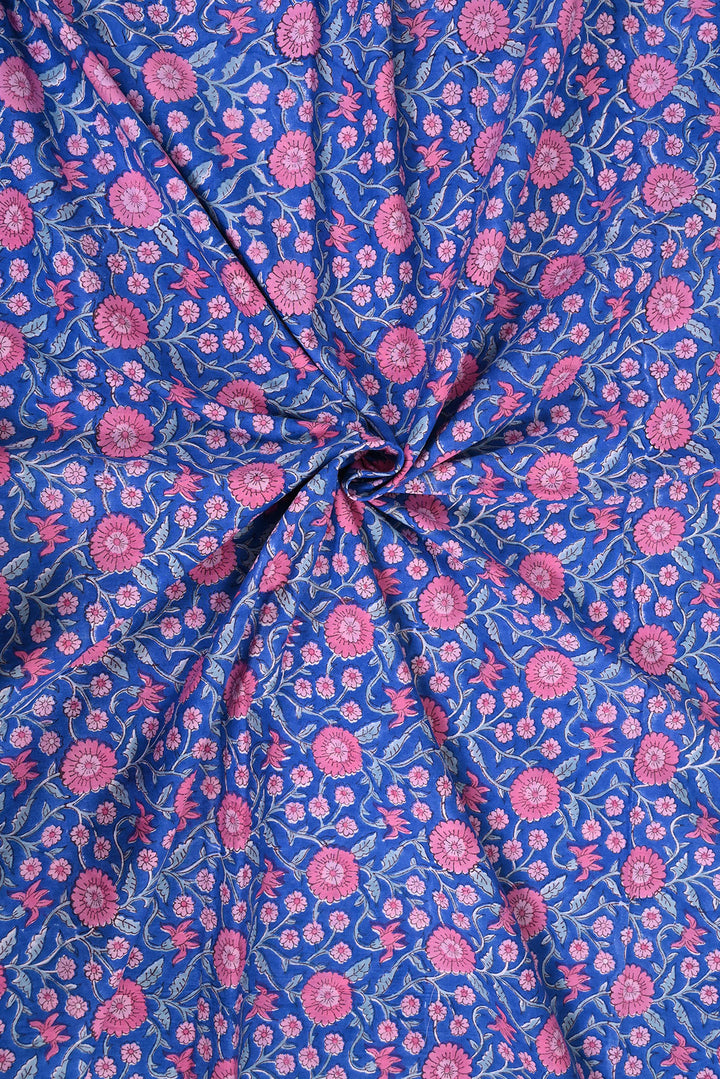 Blue & Pink Jaal Hand Block Cotton Fabric