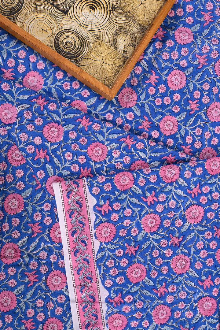 Blue & Pink Jaal Hand Block Cotton Fabric