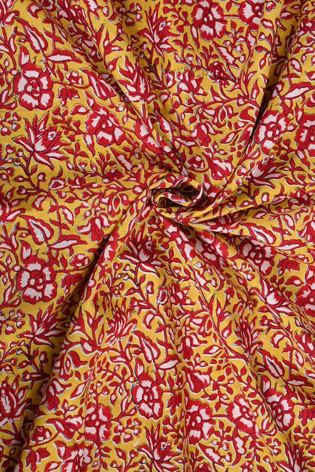 Yellow & Red Jaal Hand Block Cotton Fabric