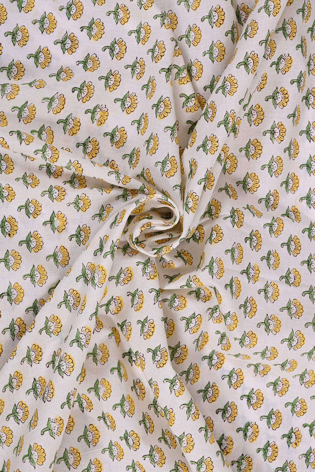 Yellow Small Botti Hand Block Cotton Fabric