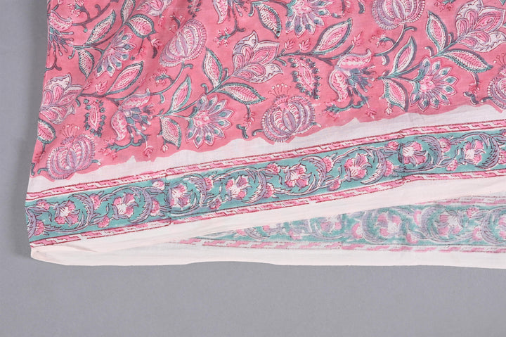 Pink Block Printed Cotton Fabric