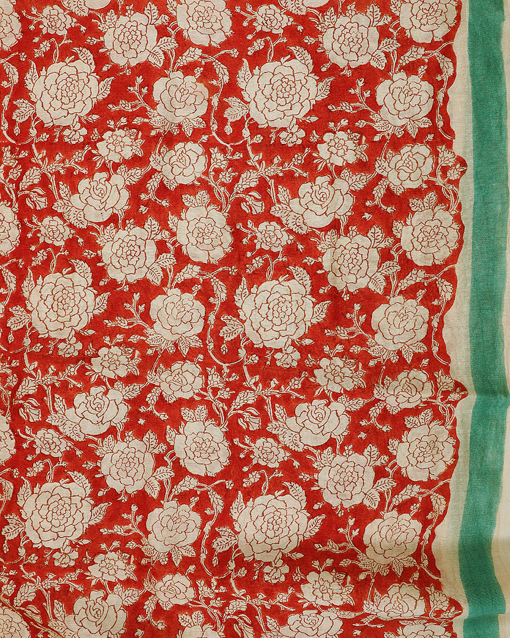 Authentic Red & Turquoise hand block printed chanderi suit with chanderi dupatta