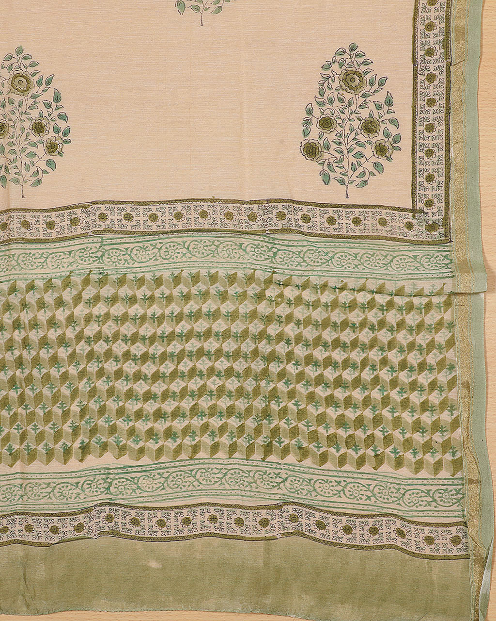 Authentic Shades of Green hand block printed chanderi suit with chanderi dupatta