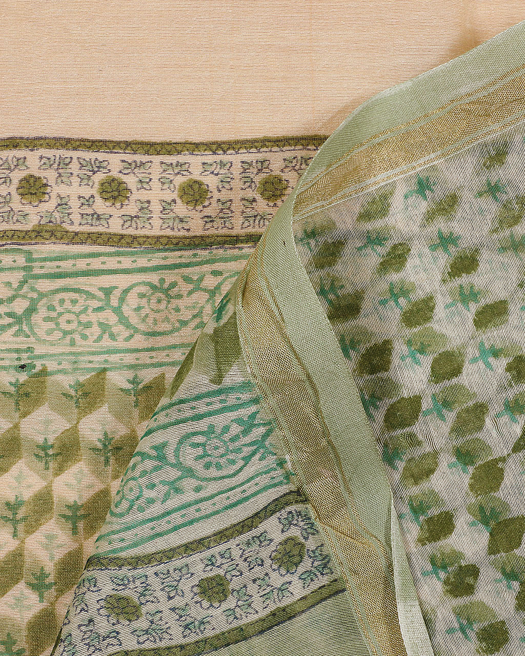 Authentic Shades of Green hand block printed chanderi suit with chanderi dupatta