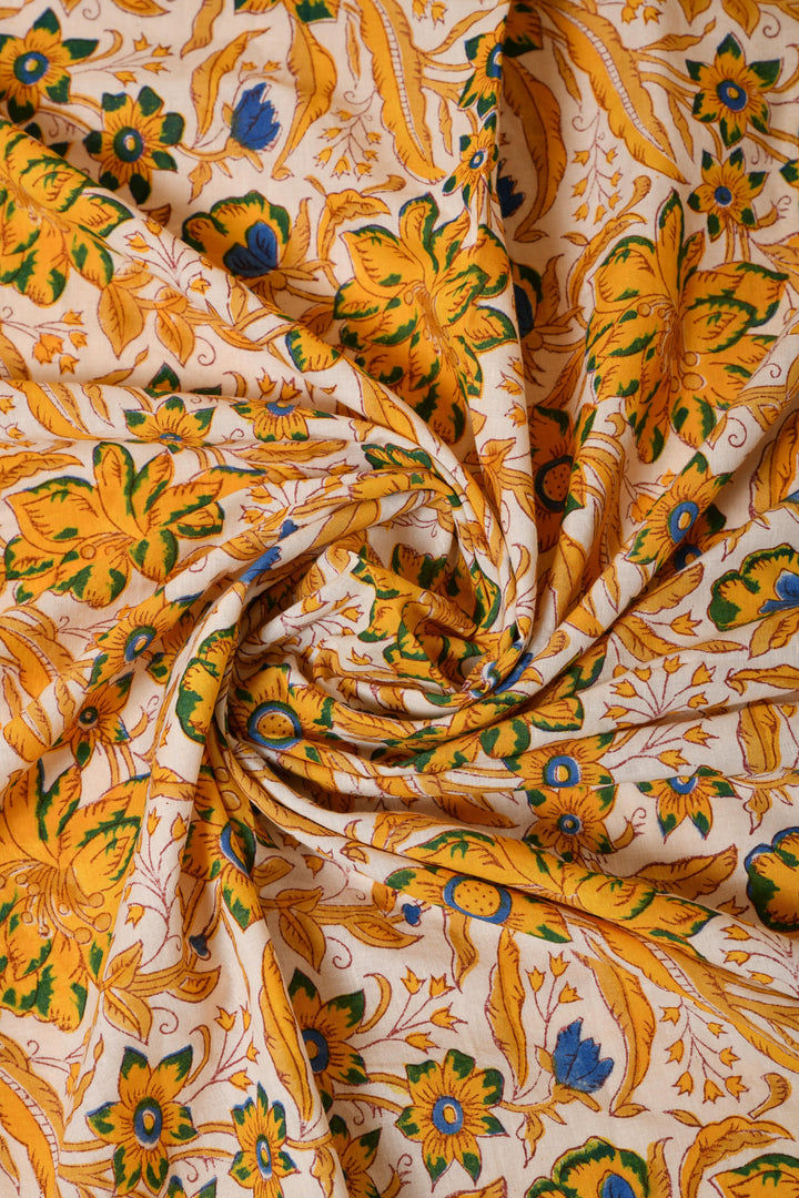 Yellow & Mustard Big Jaal Block Printed Cotton Fabric