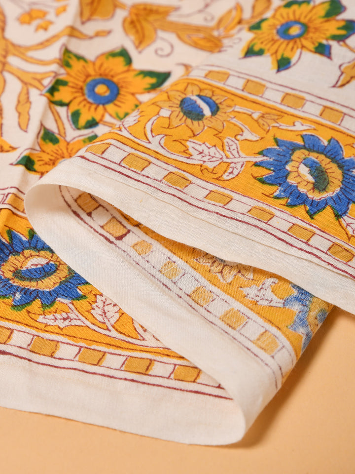 Yellow & Mustard Big Jaal Block Printed Cotton Fabric