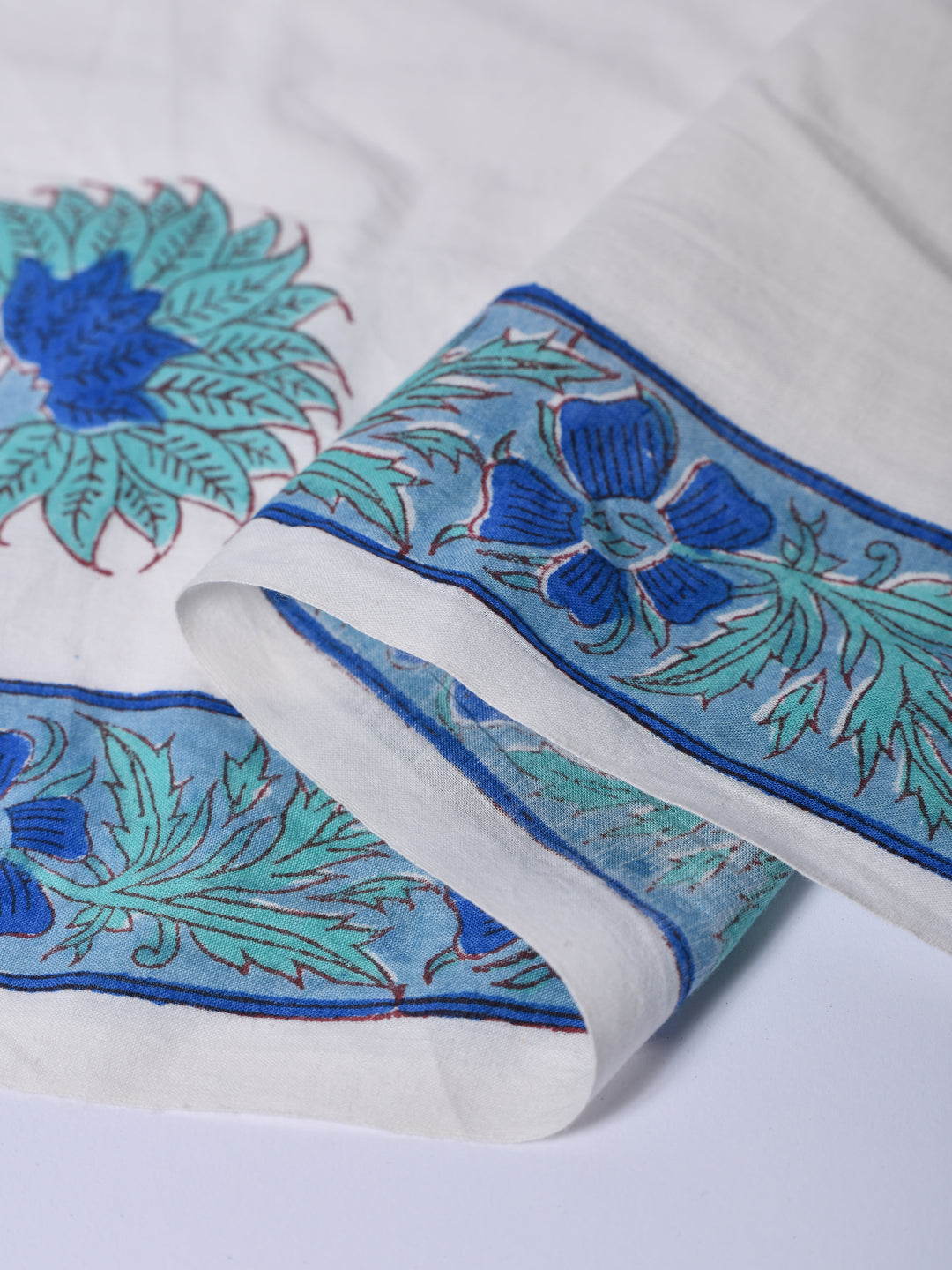 Turquoise & Blue Boota Block Printed Cotton Fabric
