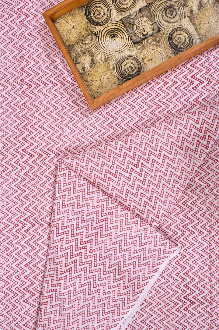 Red Cevron Block Printed Cotton Fabric