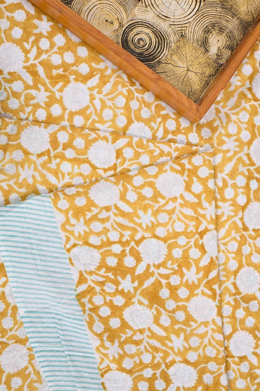 Mustard Block Printed Cotton Fabric